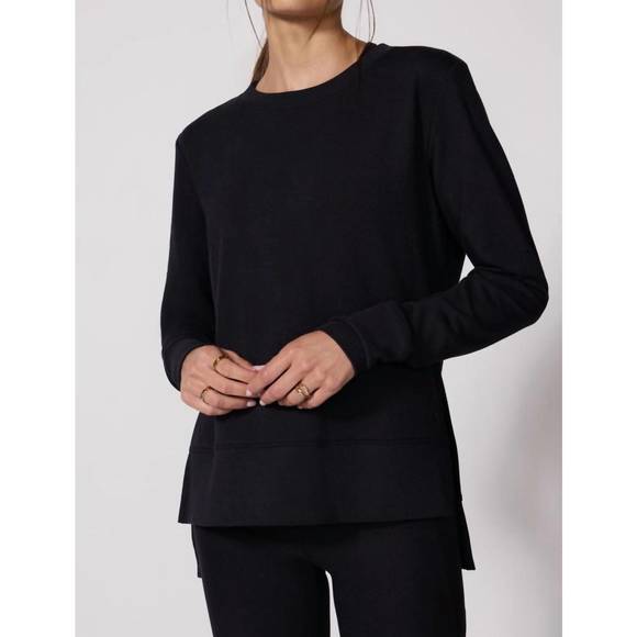 NEW MPG SPORT serene brushed side slit pullover top in black - Picture 1 of 3